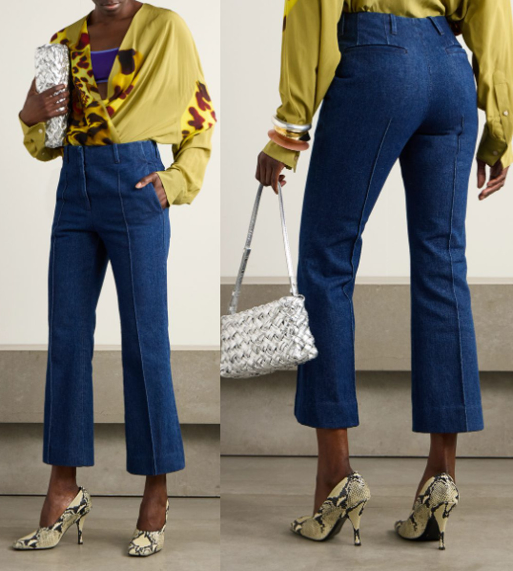 Dries Van Noten Cropped High-Rise Denim Flared Jeans Dark Blue Womens 40 / 8